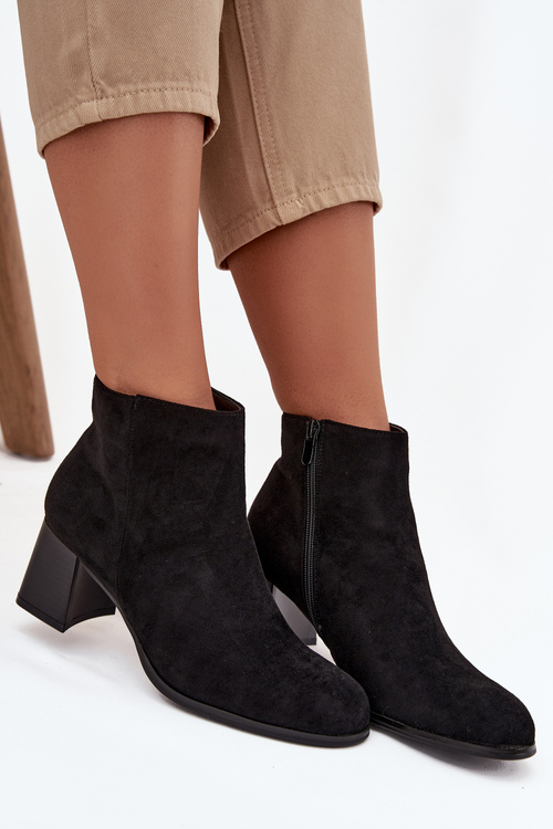 Botki Damskie Na Słupku Eko Zamszowe Czarne Marilou