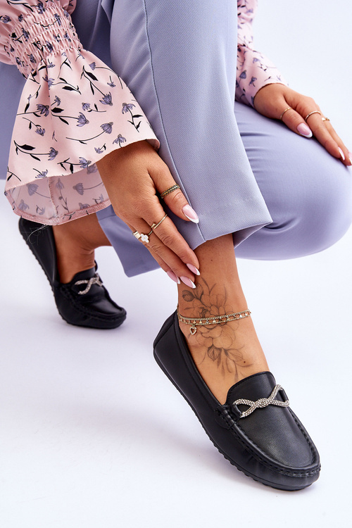 Damskie Wsuwane Mokasyny Z Błyszczącą Ozdobą Czarne This Moment