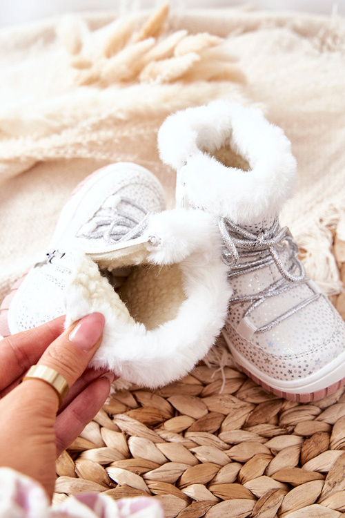 Botki Śniegowce Ocieplane Z Futerkiem Białe Stars