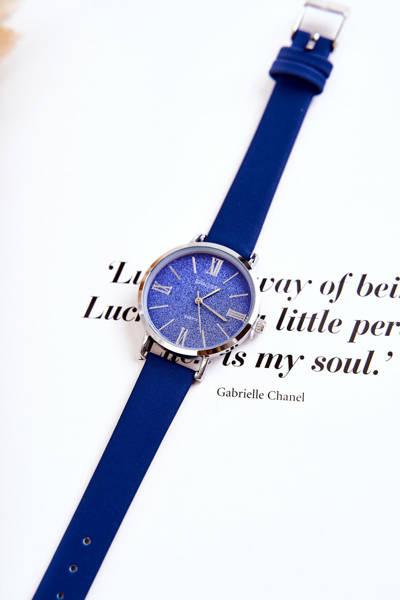 Zegarek Na Skórzanym Pasku Bez Niklu ERNEST Ciemnoniebieski