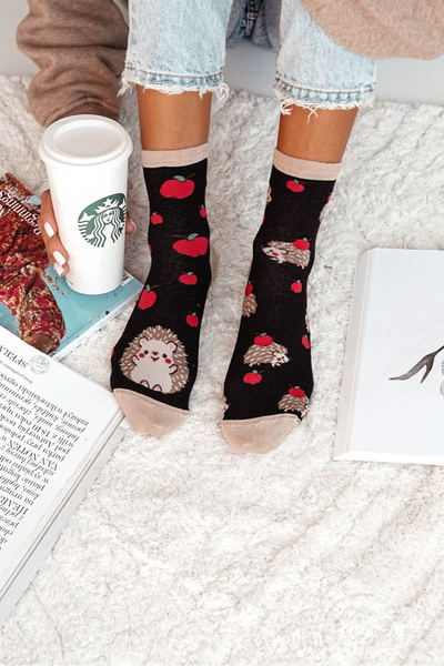 Skarpetki Damskie Jeże I Jabłka Czarne