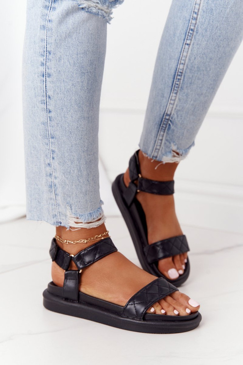 Sandały Z Pikowaniem Na Platformie Czarne Turn Around