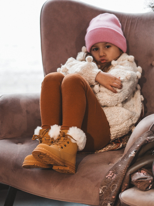 Dziecięce Trapery Botki Na Suwak z Futerkiem Camel Gerande