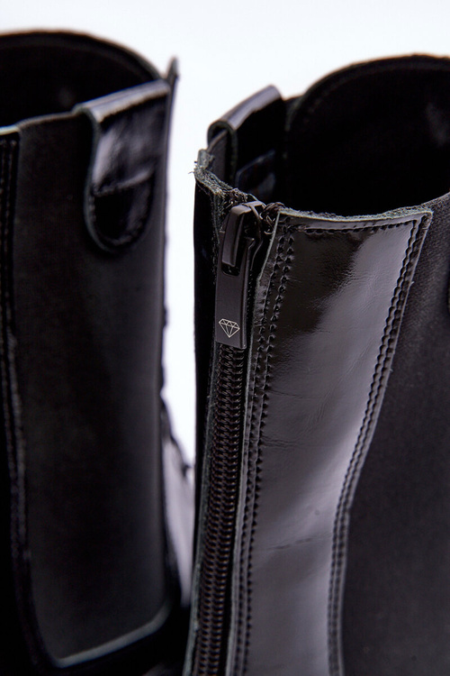 Skórzane Damskie Botki Workery Sznurowane Czarne Nicole 2836