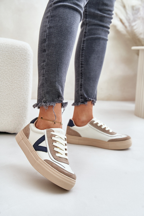 Skórzane Sneakersy Damskie Vinceza 7923 Beżowe