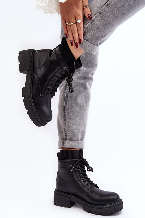 Trapery Botki Damskie Ze Skarpetą Czarne Rivella