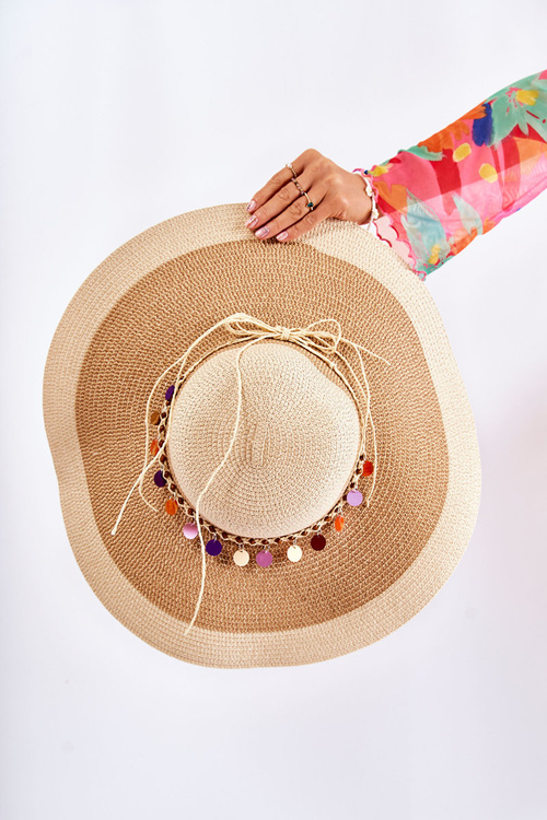 Słomiany Kapelusz Z Ozdobnym Paskiem Beżowy Lanetta