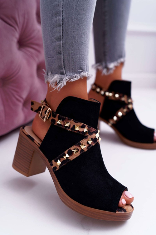 Sandały Damskie Na Słupku Lu Boo Z Cholewką Czarne 318-30 Fiode