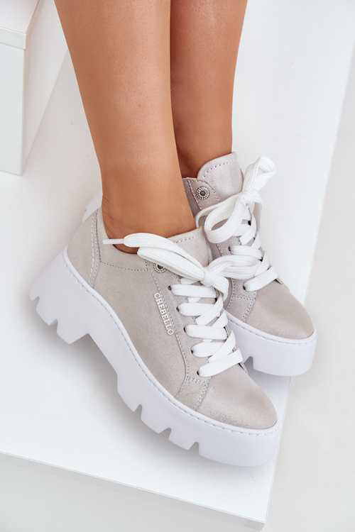 Sneakersy Buty Sportowe Na Platformie CheBello 4632 Srebrne