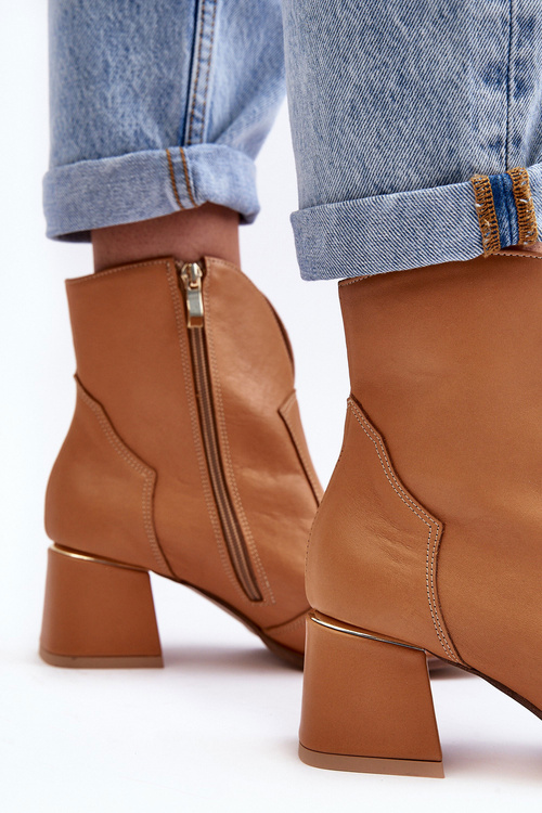 Skórzane Botki Kowbojki Damskie Na Obcasie Camel Lewski 3166/B/2