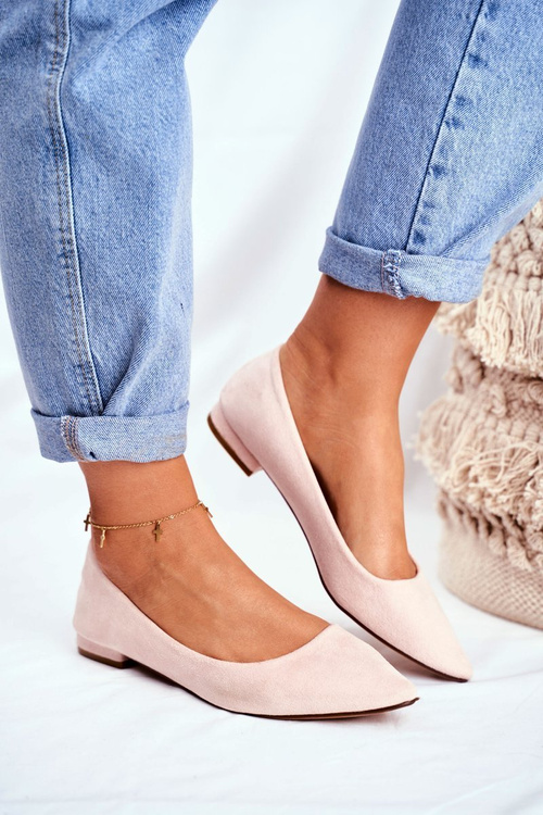 Baleriny Damskie W Szpic Zamszowe Beżowe Westley