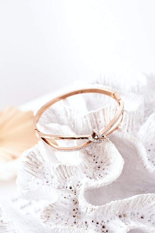 Bransoletka Stalowa z Cyrkoniami Różowe Złoto