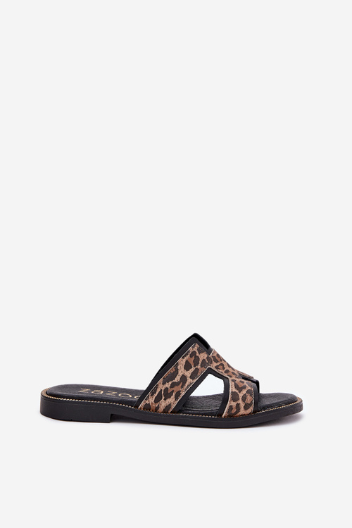 Skórzane Płaskie Klapki W Panterkę Zazoo 40383 Czarne
