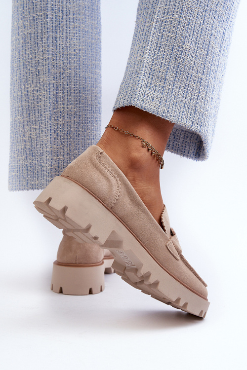 Zamszowe Mokasyny Damskie Z Ozdobą D&A TW117 Beżowe