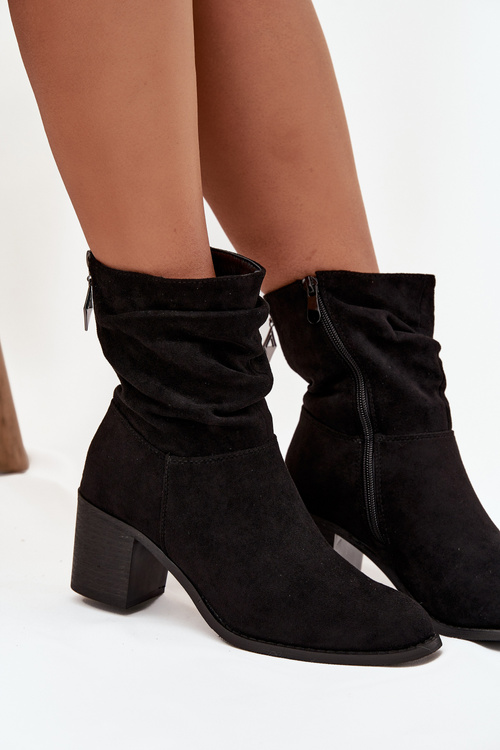 Botki Damskie Z Marszczeniem Na Słupku S.Barski HY52-516 Czarne