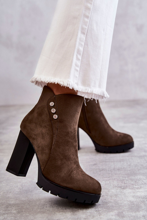 Zamszowe Botki Na Słupku Zielone Lagerlla