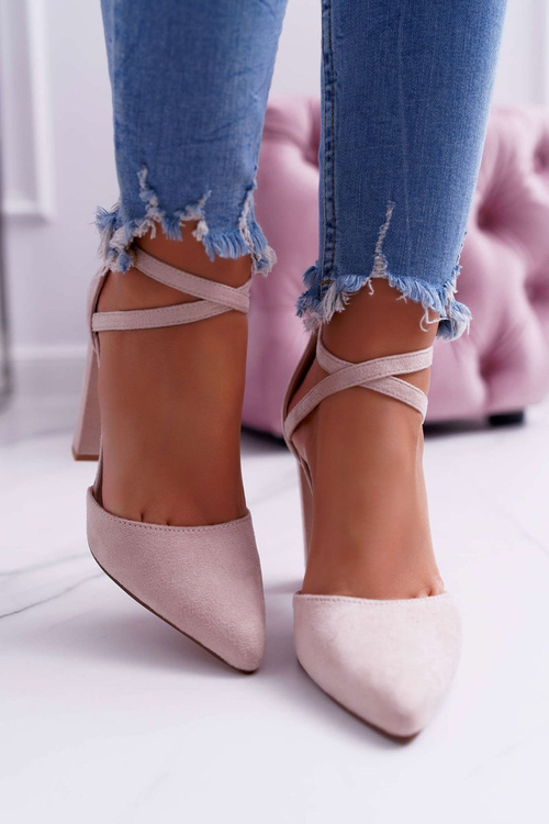 Czółenka Damskie Na Słupku W Szpic Beżowe High Traffic