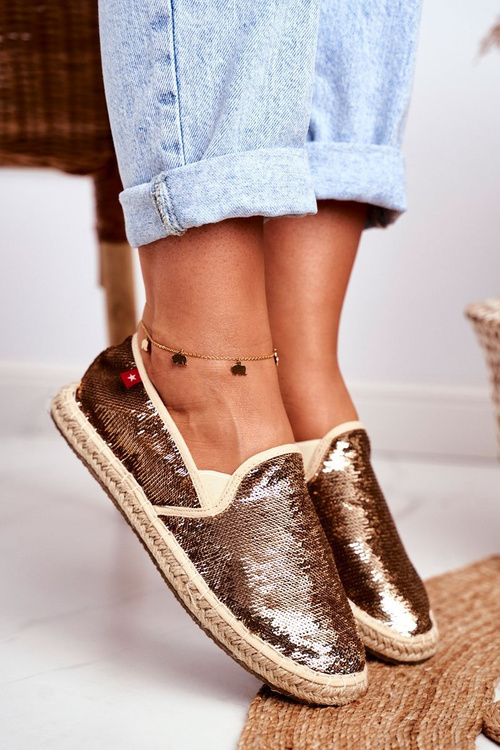 Espadryle Damskie Big Star Opalizujące Cekiny Złote DD274A161