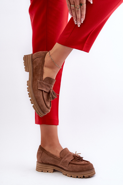 Zazoo 3469 Zamszowe Mokasyny Damskie Z Frędzlami Brązowe