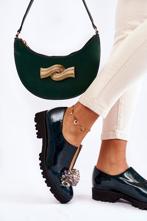 Eleganckie Lakierowane Półbuty Z Ozdobą Ciemnozielone Cindy