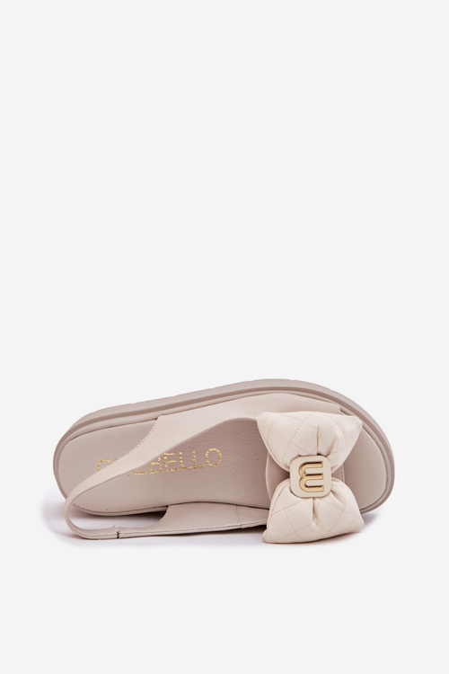 Skórzane Sandały Damskie Na Platformie Z Kokardą CheBello 4641 Beżowe