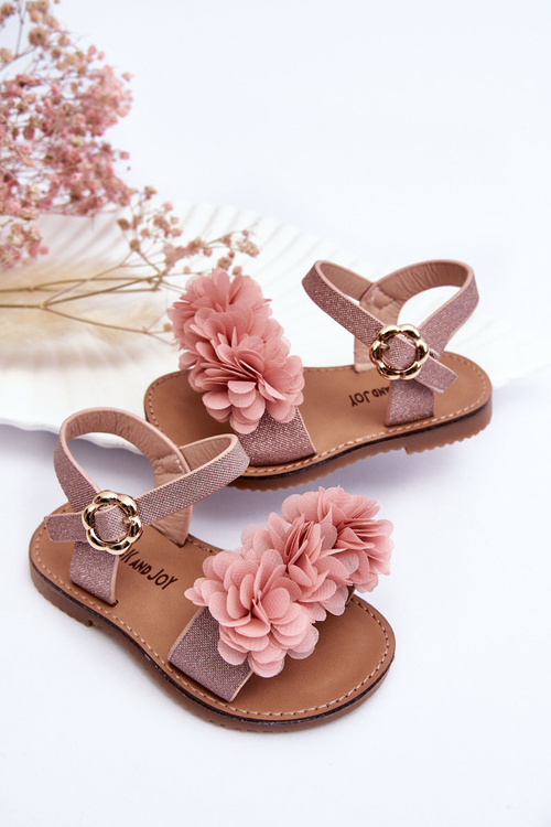 Modne Dziecięce Sandały Z Kwiatami Różowe Poly