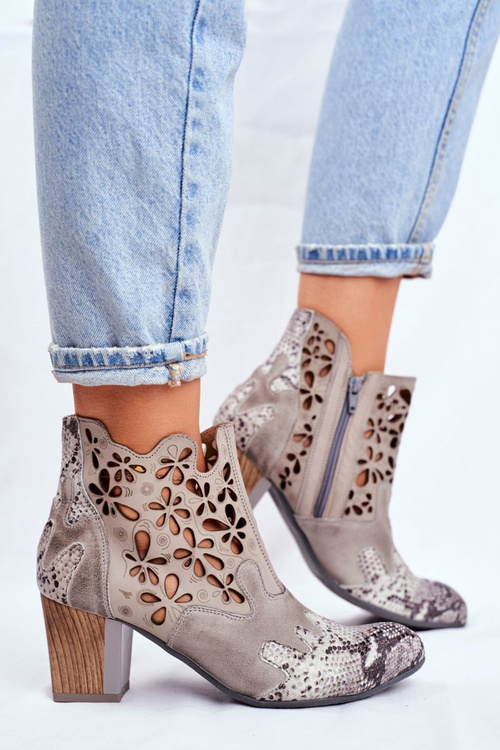 Botki Damskie Na Słupku Maciejka Wiosenne Popielate 04369-13