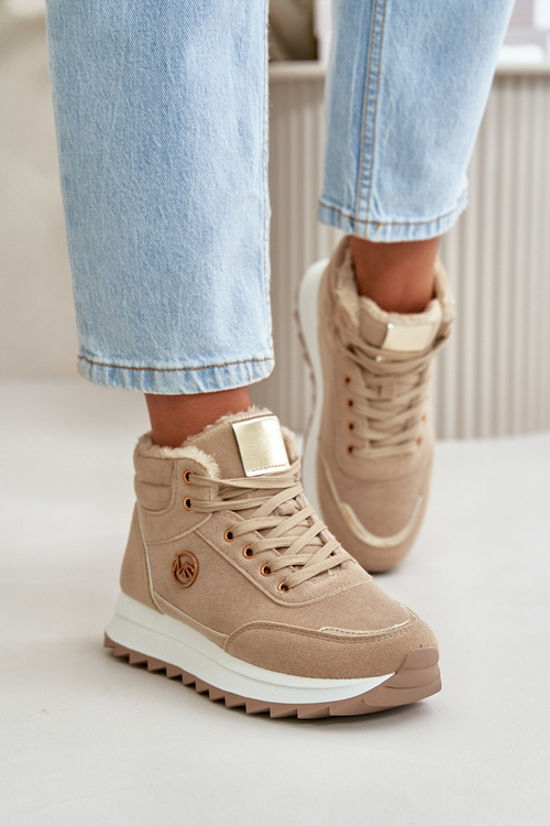 Botki Buty Sportowe Damskie Ocieplane Na Platformie Khaki Ariatte