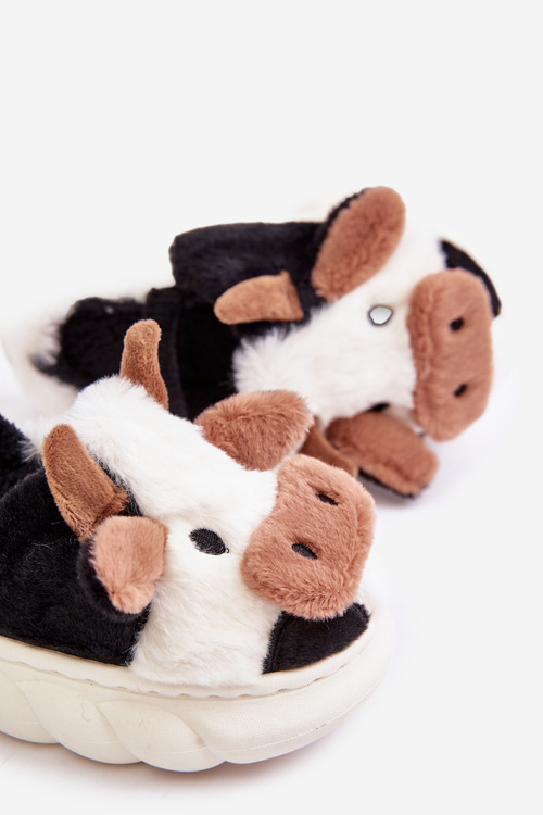 Dziecięce Futrzane Kapcie Z Motywem Krowy Białe Tamorrin