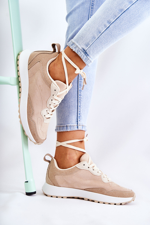 Damskie Zamszowe Buty Sportowe Beżowe Nayla