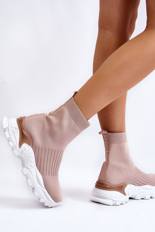 Damskie Wysokie Skarpetkowe Buty Sportowe Beżowe Jovie