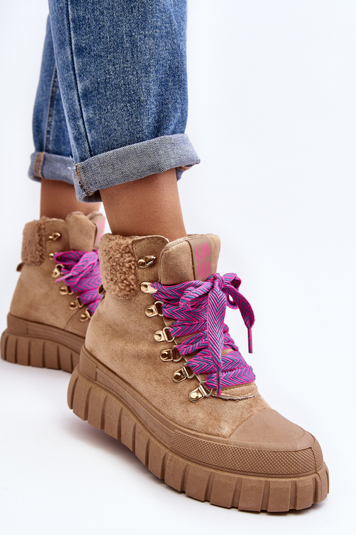 Ocieplane Botki Trapery Na Grubej Podeszwie Brązowe Ralotta