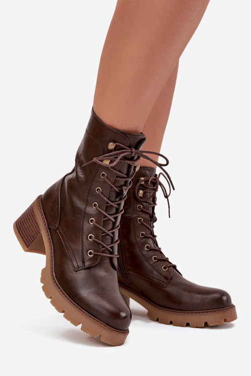 Botki Workery Damskie Na Klocku Ocieplane Vinceza 89136 Brązowe