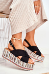 Sandałki Damskie Na Koturnie espadrylu czarne Sandy