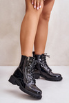 Lakierowane Botki Workery Na Zamek Ocieplane Czarne Ravanthia