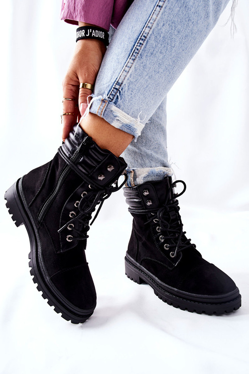 Botki Damskie Workery Zamszowe Czarne Deliopis