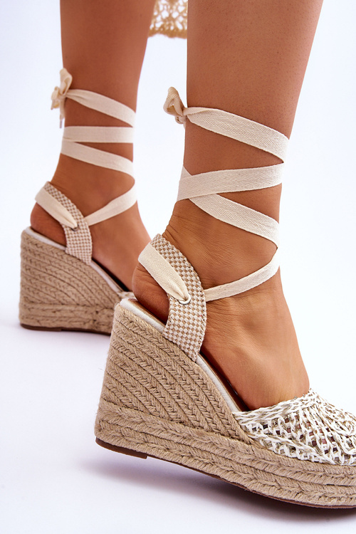 Wiązane Damskie Sandały Na Koturnie Białe Josephine