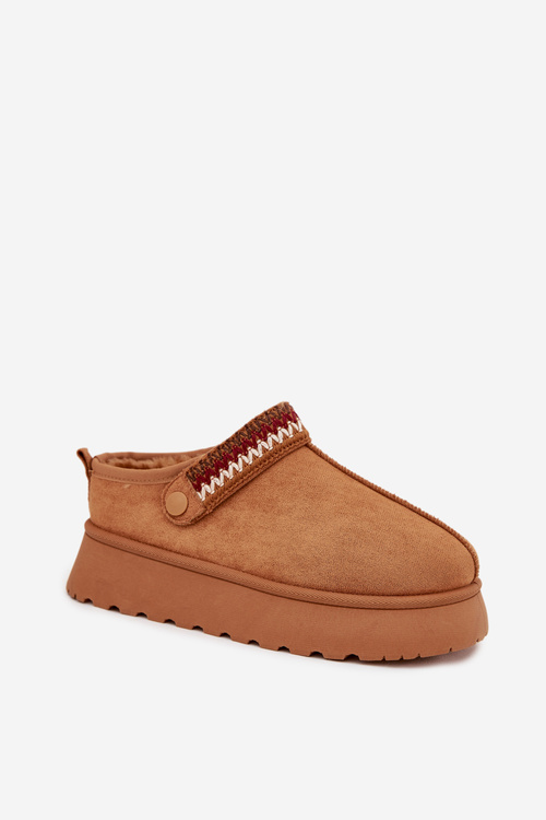 Śniegowce Damskie Niskie Z Ruchomym Paskiem I Haftem Na Platformie Camel Lyrisse