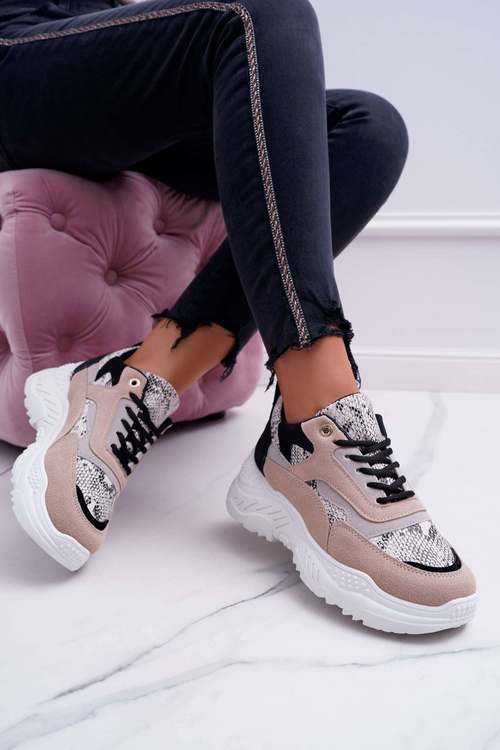 Sportowe Damskie Buty Gruba Podeszwa Beżowe Snake Miltru