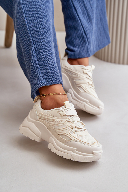 Buty Sportowe Sneakersy Damskie Na Masywnej Podeszwie Jasnobeżowe Lerista