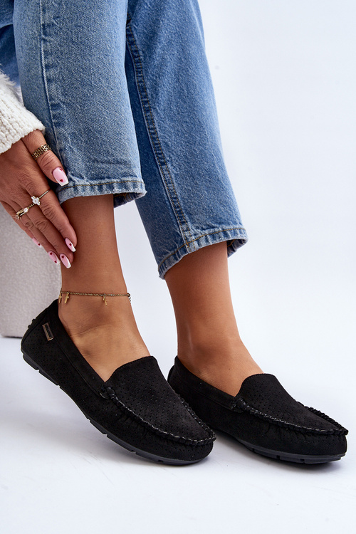 Damskie Ażurowe Mokasyny Czarne Rasirna