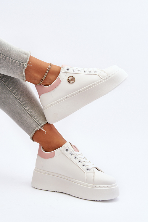 Sneakersy Damskie Na Platformie Białe Eshen