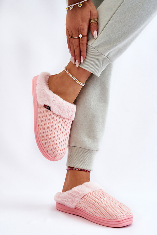 Damskie Ocieplane Papcie Wsuwane Z Futerkiem Różowe Leriss
