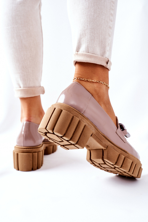 Damskie Półbuty Loafery Skórzane Cappuccino Laura Messi 2339