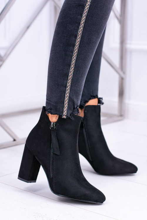 Damskie Botki Czarne na Słupku Zamszowe Egida