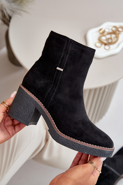 Botki Damskie Na Słupku Ocieplane Eko Zamszowe Czarne Arkesia