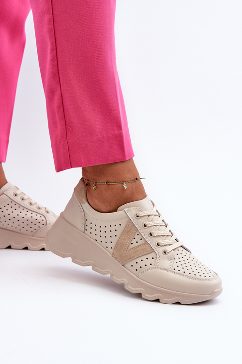 Damskie Skórzane Lekkie Buty Sportowe Beżowe Eleonori