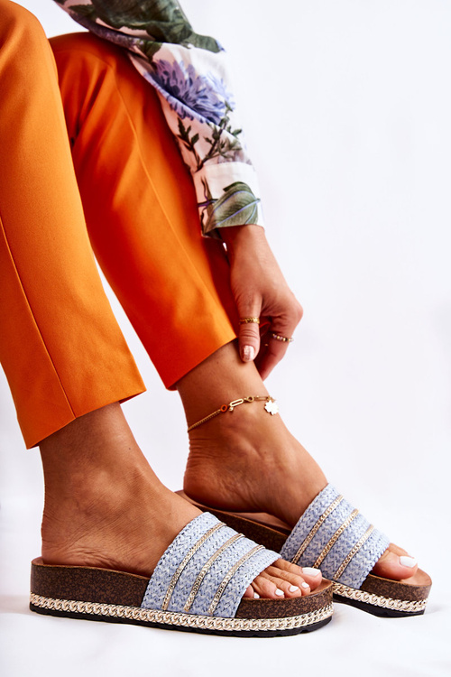 Damskie Klasyczne Klapki Z Łańcuszkiem Niebieskie Maddy