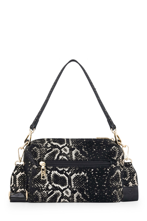 Klasyczna Torebka Listonoszka Wężowy Wzór NOBO N1340-CM23 Czarno-Złota