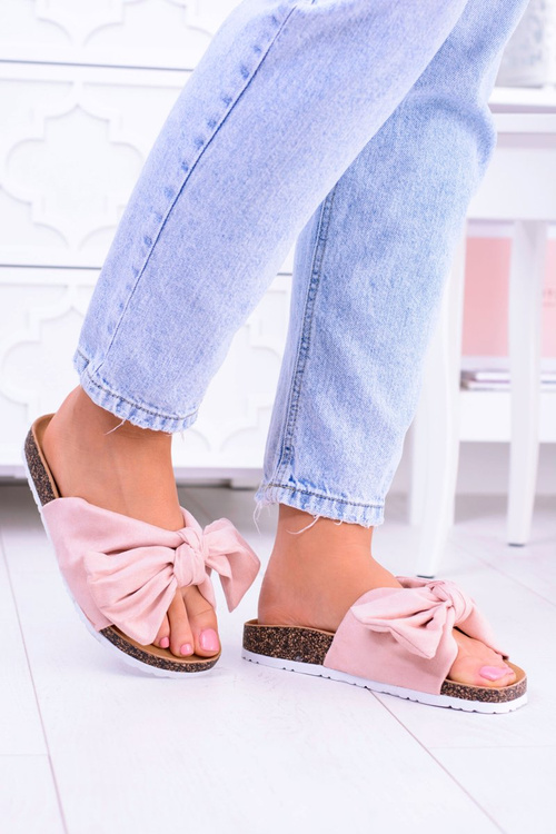 Vices Damskie Różowe Klapki Na Korku Kokarda Nina
